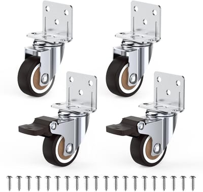 32 mm meubelwielen met dikke L-montageplaat, zware wielen, kunnen 45 kg dragen, wielen voor meubels met 2 remmen en 2 zonder ideale zwenkwielen voor bloemenstandaard, Babybay, salontafel (set