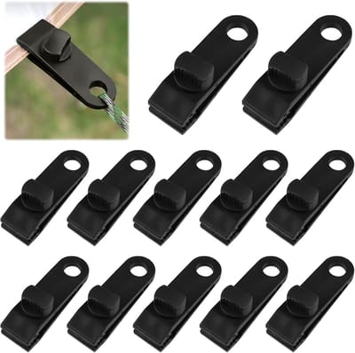 12x Robuuste Zwarte Klemmen voor Zeil, Tent, Caravan en Tarp