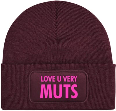 Love u very muts wintermuts burgundy | fluor roze - soBAD. | Wintersport | Après ski verkleedkleren | Unisex | Heren en Dames Beanie