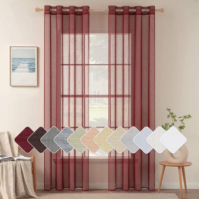 Dailygoody - Doorzichtige voilegordijnen - Gekruist linnenachtig - Modern - Rood - Decoratieve gordijnpanelen - Geschikt voor slaapkamer en woonk
