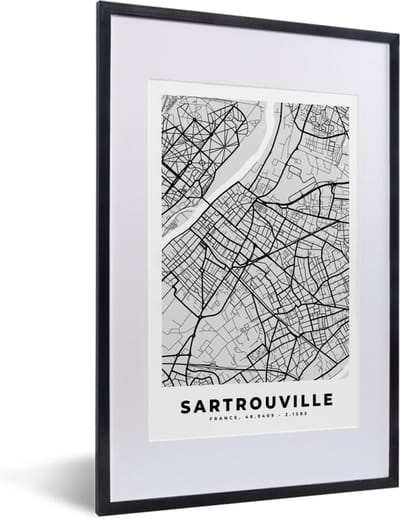 Fotolijst incl. Poster - Plattegrond - Kaart - Stadskaart - Frankrijk - Sartrouville - 40x60 cm - Posterlijst