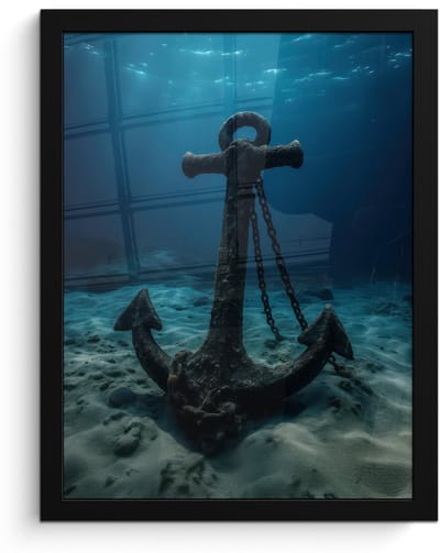 Poster in lijst - Fotolijst 30x40 cm - Posters - Anker - Ijzer - Zeebodem - Zand - Posterlijst zwart - Decoratie - Wanddecoratie woonkamer - Muurdecoratie slaapkamer