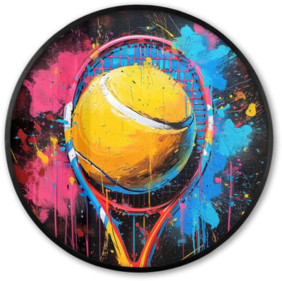 Poster in lijst Rond - Fotolijst 60x60 cm - Posters - Graffiti - Tennis - Sport - Racket - Ronde posterlijst zwart - Decoratie - Wanddecoratie woonkamer - Muurdecoratie slaapkamer