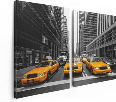 Artaza Canvas Schilderij Tweeluik New York Gele Taxi's - Zwart Wit - 120x80 - Foto Op Canvas - Canvas Print