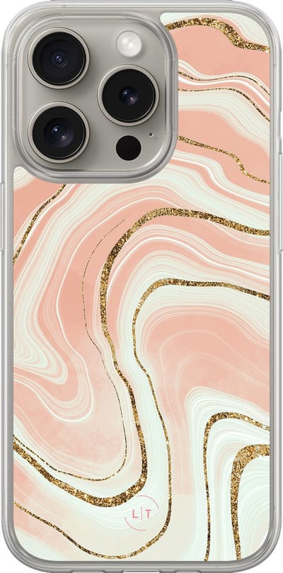 Hoesje geschikt voor iPhone 15 Pro Max - Marmer peach - 2in1 backcover - Marmer - Multi - Leuke Telefoonhoesjes