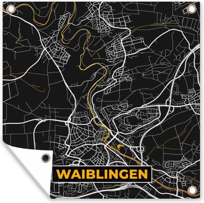 Tuin poster Plattegrond – Waiblingen – Goud – Stadskaart – Kaart - Duitsland - 200x200 cm - Tuindoek