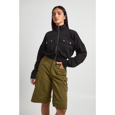 boohoo Dames Bomberjack met zakdetails | Zwart | Maat: 42