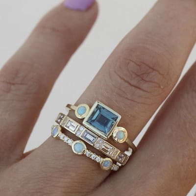 Prachtige trendy ring in goudkleur voor dames, luxe ingelegd met zeeblauwe zirkonia stenen, trouwringenset, bruidsverlovingssieraden 10 gray