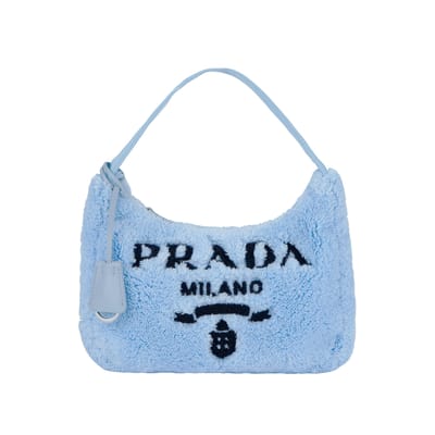 Prada Re-Edition Geborduurd Logo Accent 2000 Zachte Badstof Hobo Schoudertas Mini Dames tassen Lichtblauw Zwart 1NE515_2DXO_F0D4O Basic Set (Bag+Dust Bag) gray