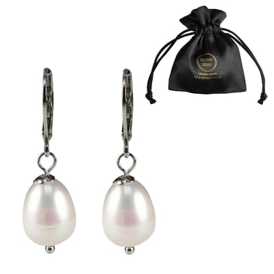 Zoetwater parel oorbellen Wola - echte parels - sterling zilver (925) - wit - zilver - oorbelhangers - luxe sieraden zakje - parel oorbellen dames