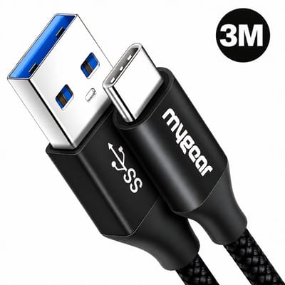 MyGear USB-C naar USB-A Kabel - 3 Meter - Data- en Oplaadkabel - USB 3.0 - 5Gbps - 18W Snelladen - Zwart