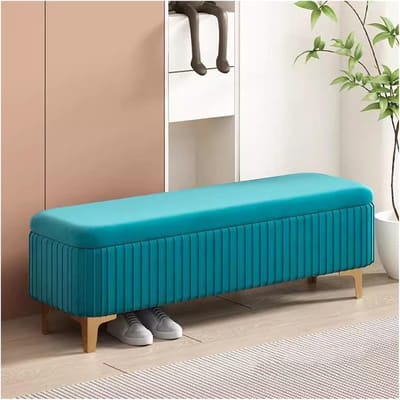 Opbergbank Fluweel - Gestoffeerde voetenbank - Extra opbergruimte - Stijlvol en praktisch - 40cm - Blauw