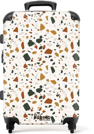 NoBoringSuitcases.com - Grote koffer - Terrazzo patroon roest oker - Kinderkoffer geschikt voor jongen en meisjes - Reiskoffer met 4 wielen - Trolley op wieltjes - Rolkoffer groot kinderen - 72 liter - Ruimbagage valies 20kg