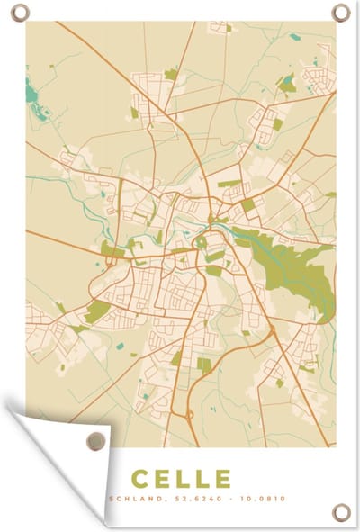 Muurdecoratie Celle - Plattegrond - Vintage - Kaart - Stadskaart - 120x180 cm - Tuinposter - Tuindoek