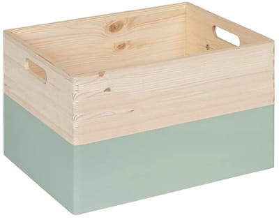 HAUDT® Houten stapel kist KIM MAXI open TIJM - 39,5 x 29,5 x 23 cm - inhoud 24,1L - zacht groene kist - opbergkist