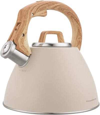 Stalen waterkoker - Theepot ketel - Koken op fornuis - Met fluitje - 25 liter - Beige