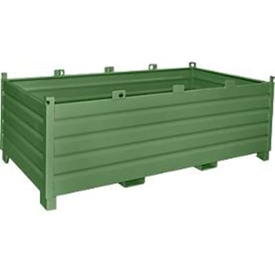 Bauer SBS 2000 opvangbaksysteem, L 1200 x B 2400 x H 850 mm, stapelbaar tot 3 hoog, gelakt, met transportwagen, reseda groen RAL 6011