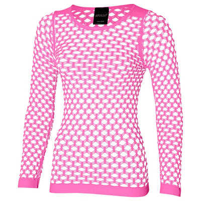Apollo - Feesttrui doorschijnend met grote gaten - Stretch - Neon roze - Maat L/XL - Carnavalskleding dames - Carnaval - Feestkleding