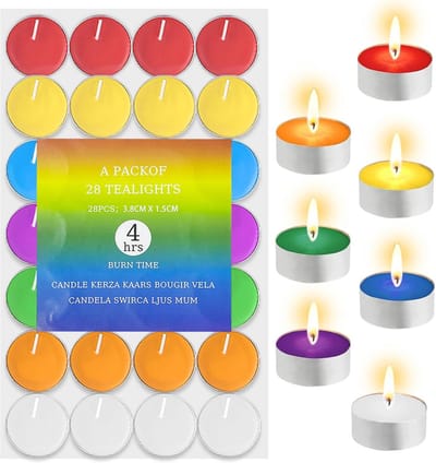 Theelichtjes Kaarsen - Boeddhistische Decoratie - Sfeervol Verlichten - Ongeparfumeerde Ghee Boter - 28 Stuks - Meerkleurig