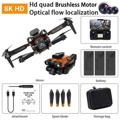 2025 P12 Pro Drone 4K/8K HD Luchtfotografie ESC Drone Tracking Laag Vermogen Retour Drie-assige Gimbal Anti-shake Video Quadcopter Speelgoed Cadeau 8K dual camera 3 battery zwart