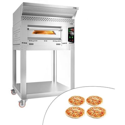 GGM Gastro Gas Pizzaofen - 4x 34cm - Manuell - inkl. Haube, Untergestell & Rollen Zilver
