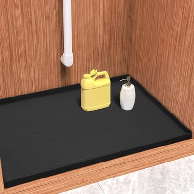 Waterdichte Silicone Onderlegger voor de Keuken en Badkamer, Kastbescherming en Organiser voor Aanrecht, Perfect voor Huisdieren en Vuilnisbakken (Zwart)