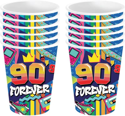 Fiestas Guirca Foute 90s party feestbekertjes - 12x - karton - 240 ml - Jaren 90 thema feestversiering