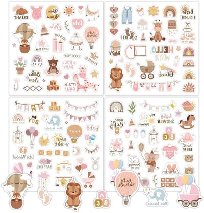 Babyfotoalbumstickers met veelzijdige betoverende en bruine doopstickers, geschikt voor babyalbum, fotoalbum, kalender, notitieboek en babyshower