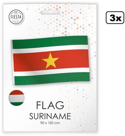 3x Luxe Vlag Suriname 150cm x 90cm - per stuk verpakt in doosje - Landen festival thema feest fun verjaardag