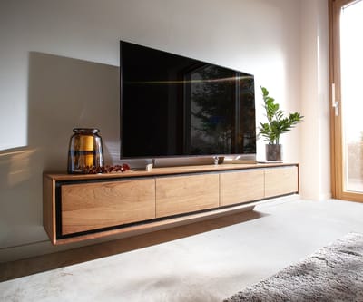 Tv-meubel Stonegrace acacia natuur 200 cm 4 deuren steenfineer zwevend lowboard
