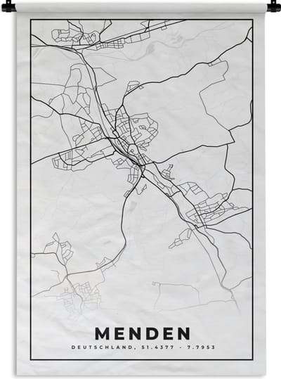Wandkleed - Wanddoek - Menden - Plattegrond - Kaart - Stadskaart - 120x180 cm - Wandtapijt