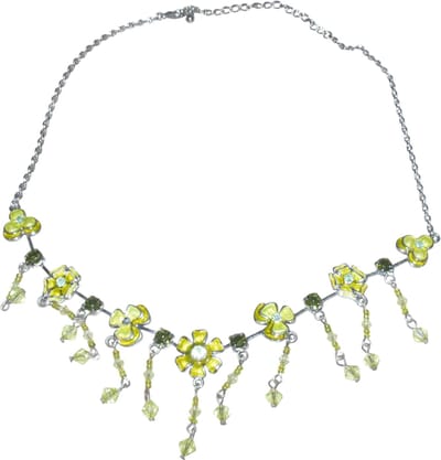Ketting zilver met bloemetjes en hangers groen