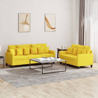 vidaXL - 2-delige - Loungeset - met - kussens - stof - lichtgeel