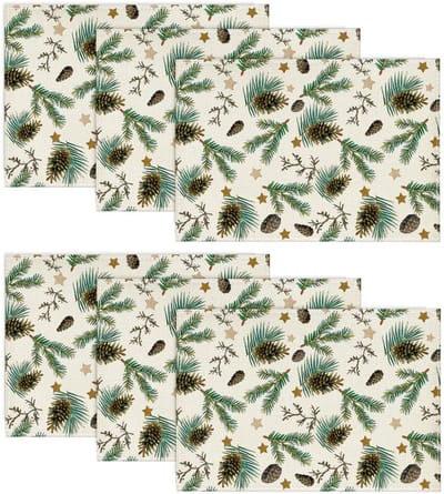 Dailygoody - Placemat - Set van 6 - Wasbaar - 30 x 45 cm - Kerstmis - Dennenappels en bladeren - Geschikt voor keuken - Beige