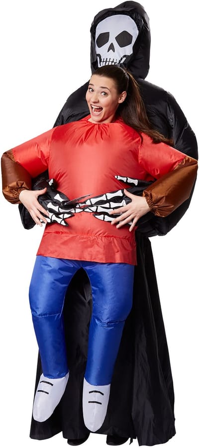 dressforfun - Zelfopblaasbaar berijdbaar kostuum Magere Hein - verkleedkleding kostuum halloween verkleden feestkleding carnavalskleding carnaval feestkledij partykleding - 301328