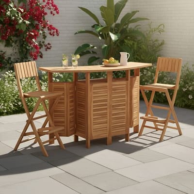 AXI Bruno Teak opklapbare Barset – Met 2 Barkrukken – Teakhouten Bartafel met Opbergruimte en 2 Opklapbare Barkrukken – Duurzame Barset voor Tuin en Terras