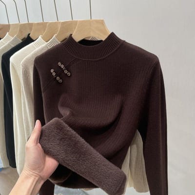 Pull Épais Col Haut Pull Tricoté Hiver Chaud Haut de Base pour Femmes 3XL