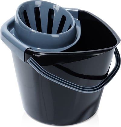 Mopemmer met Pers Plastic Zwart 10 l - Dweilemmer - Mop - Emmer