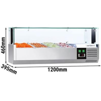 GGM Gastro Kühlaufsatzvitrine PREMIUM mit LED-Licht - 1200x395mm - 3x GN 1/3 + 1x GN 1/2 Zilver