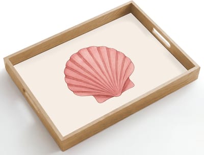Dienblad hout 50x35 cm - Schootdienblad - Schelp - Roze - Ribbels - Borrelplank rechthoek - Plateau dienbladen