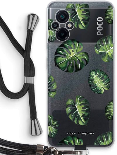Case Company® - Hoesje met koord geschikt voor Xiaomi Poco M5 hoesje met Koord - Tropische bladeren - Telefoonhoesje met Zwart Koord - Bescherming aan alle Kanten en Over de Schermrand