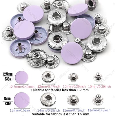 12.5/15Mm Metalen Knopen Lederen Drukknoop Ronde Zware Naaiaccessoires Kleurknop Voor Kleding Jassen Tassen Leerbewerking 12.5mm-20S lichtpaarse kleur