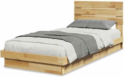 Bedframe met hoofdbord - Houten bed - Slaapcomfort verbeteren - Massief eikenhout - 100x200 cm - Bruin