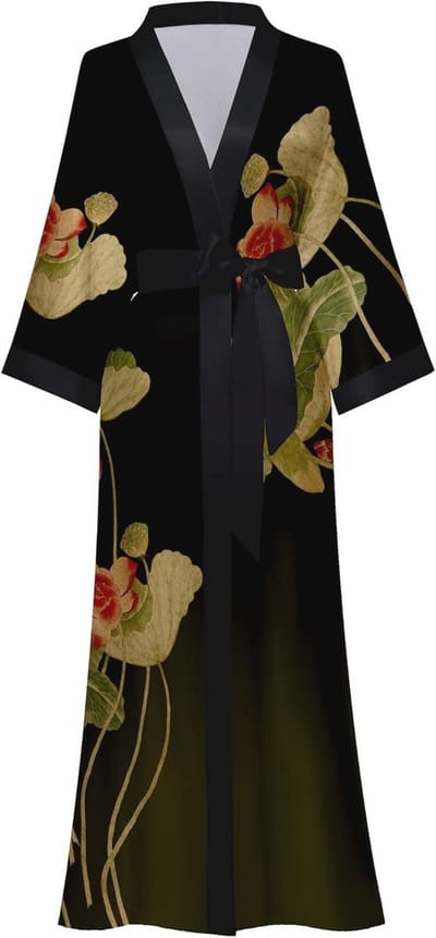 Lange satijnen kimono-badjas voor dames - Zijdeachtige bloemen badjas, one size