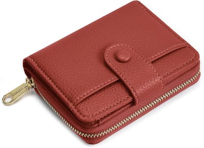 Damesportemonnee van zacht leer, kleine handtas met grote muntcompartiment en ritsvak, rood, minimalistisch ontwerp, ideaal voor dagelijks gebruik