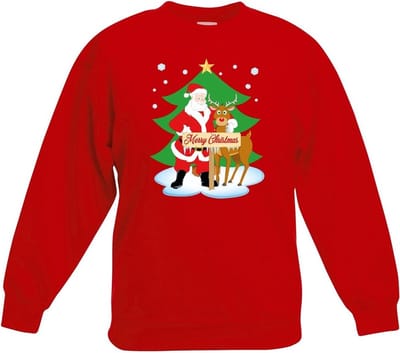 Rode kersttrui kerstman en rendier Rudolf voor kerstboom voor jongens en meisjes - Kerstruien kind 98/104