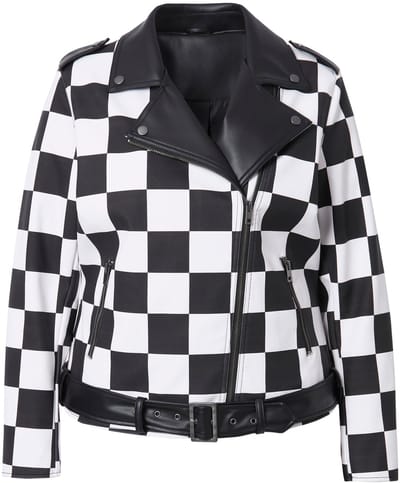 Angel of Style - Dames - Leerlook jasje bikerjack schaakbordruit - Zwart - Maat 46