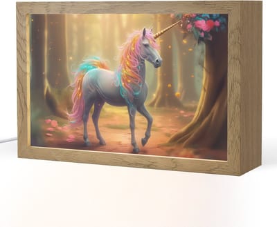 Nachtlampje 30x20 cm - Kinder lampje - Eenhoorn - Bos - Kleurrijk - Bloemen - Meiden - Tafellamp kinderkamer - Slaapkamer lamp - Bedlamp kinderen - Kinderlampje stopcontact - Wandlamp babykamer - Nachtlampjes