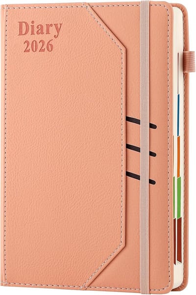 Academic Journal 2026 Page Per Day A5, Year Diary 2026 Day by Page, Daily Planner Organizer from January 2026 to December 2026, Productivity Diary with Pocket (Pink)