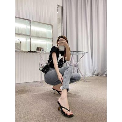 Dames Sandalen met Hoge Hakken Zomer Nieuw Lage Hak Buiten Smalle Band Strand Open Teen Mode Donkerbruin Dames Jurk Sandalen 34
